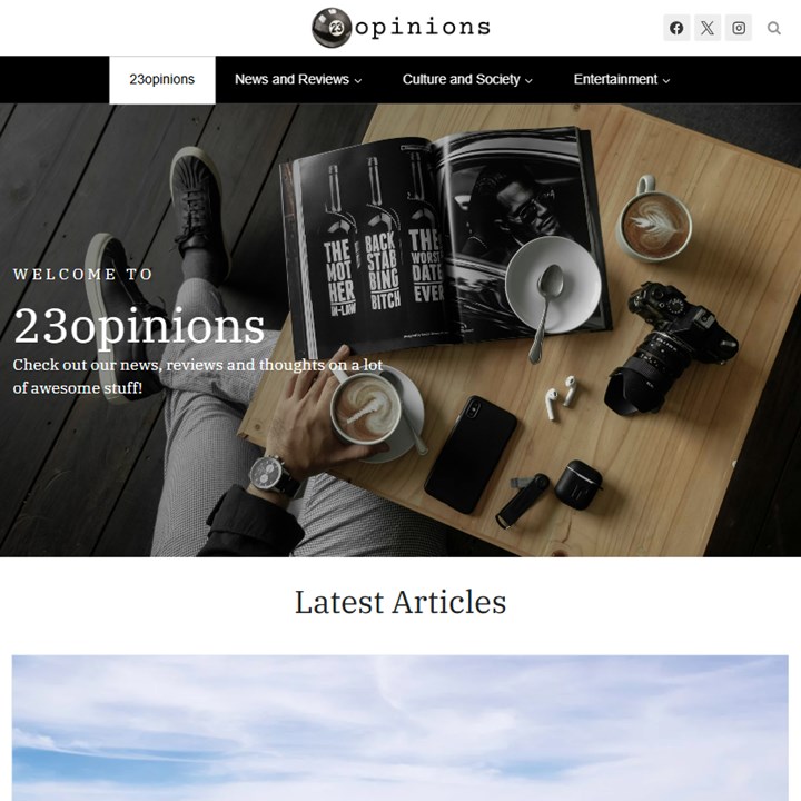 Screenshot from the 23opinions website for the portfolio gallery slider