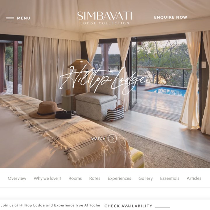 Screenshot from the simbavati website for the portfolio gallery slider