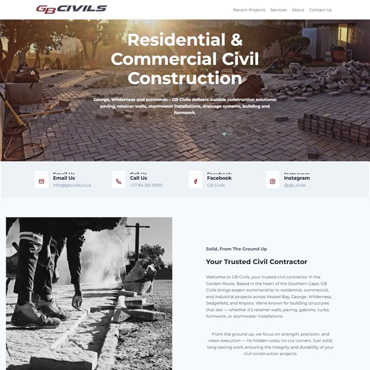 gbcivils construction website development screenshot